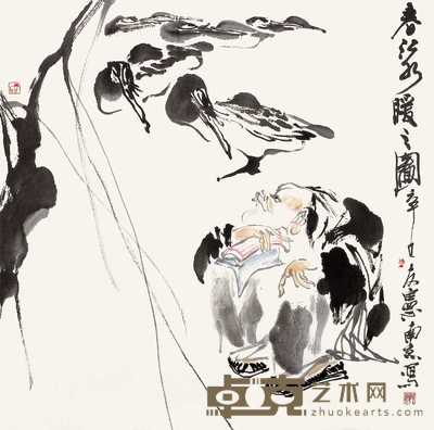 张友宪 辛巳（2001年）作 春江水暖 镜心 68×68cm